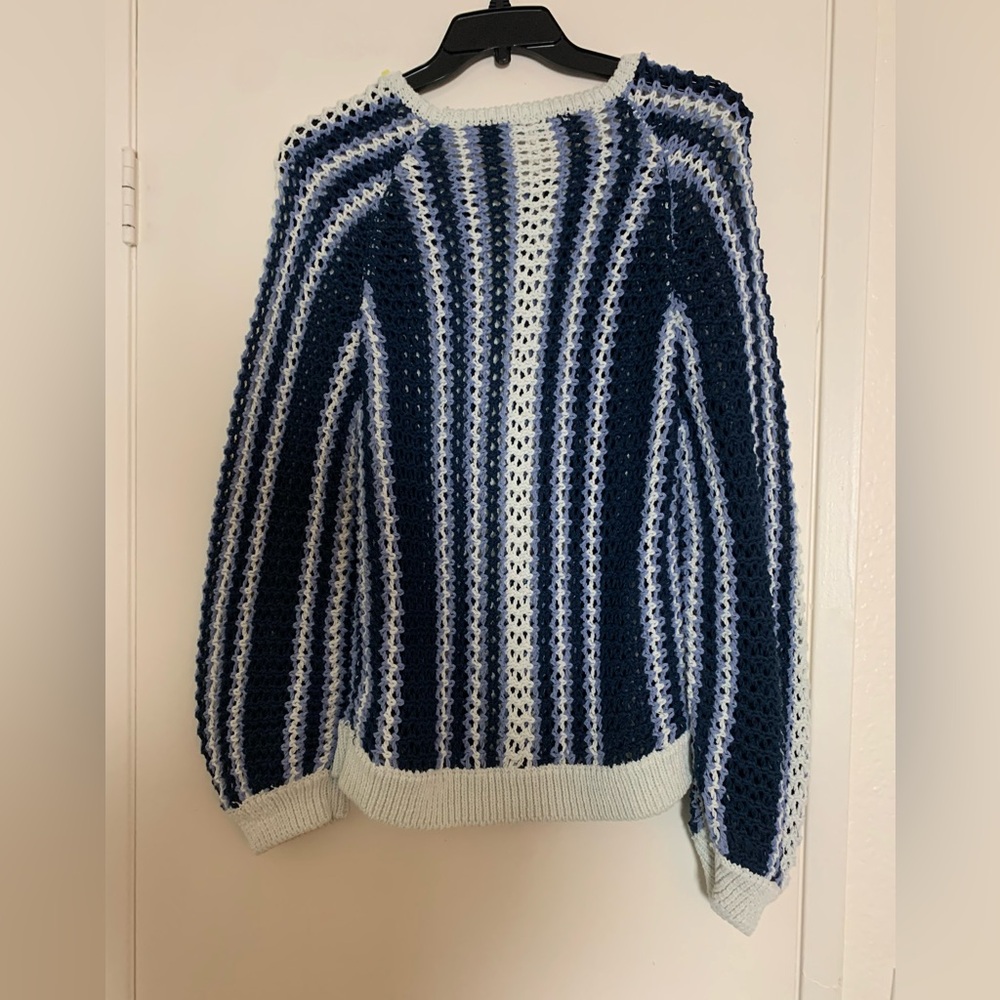 Free People Beach Dayton Pullover Sweater Blue White Large - Picture 8 of 15